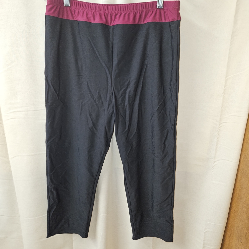 Black Swim Bikini Bottoms with Magenta Waistband